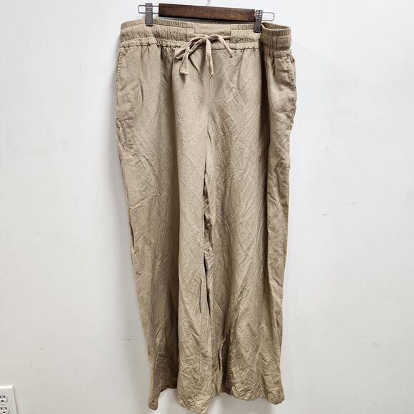 A New Day Womens Cropped Linen Pants Size XXL Wide Leg Beachy Neutral Vaca Tan - Picture 1 of 13